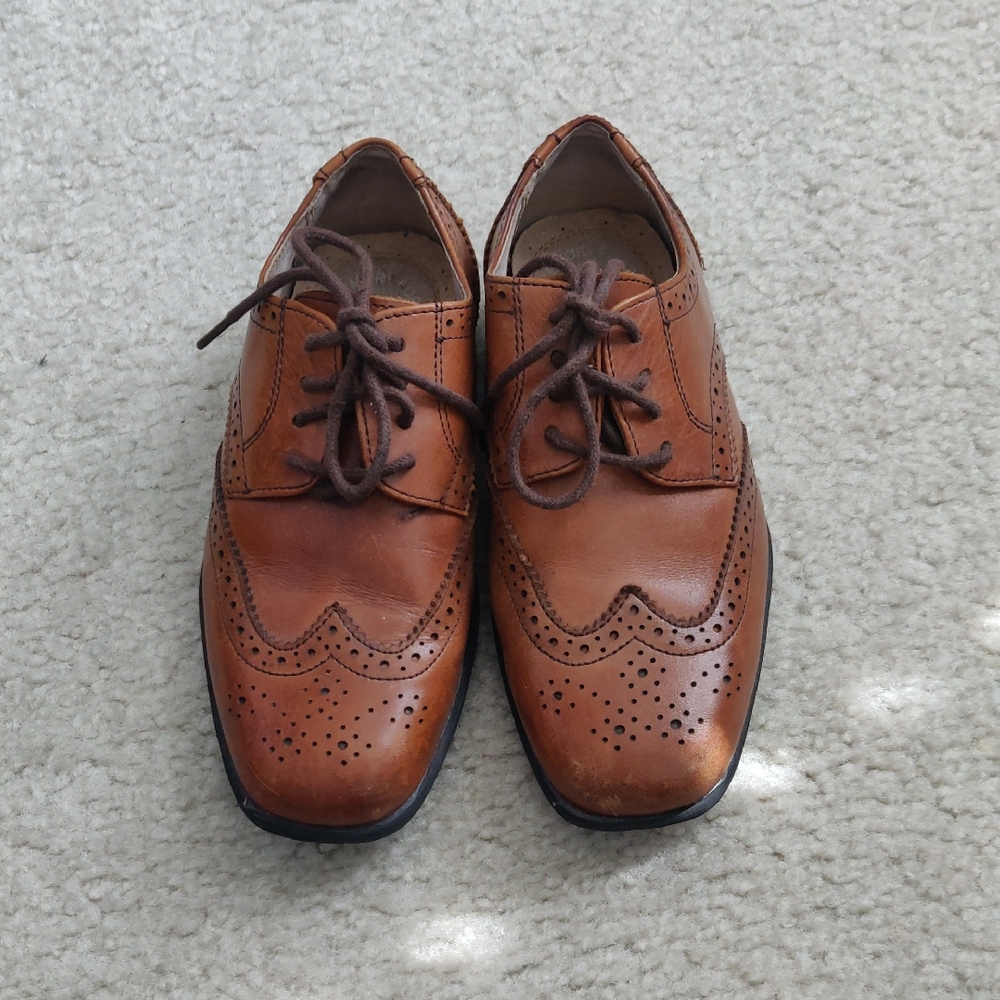 Florsheim Brown Leather Wingtip Oxford Toddler Boys Dress Shoes Tan Cap Clean